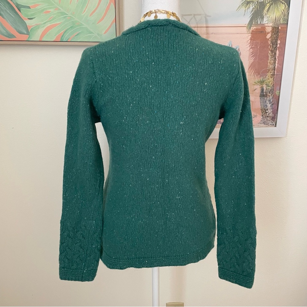 IrelandsEye Wool & Cashmere Green Horseshoe Cable V-Neck Sweater Size Small - Picture 7 of 7